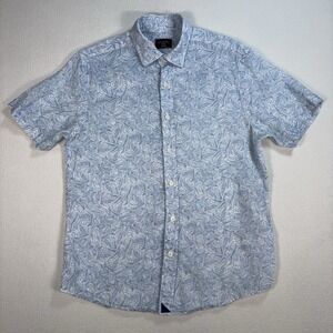 UNTUCKit Terlan 100% Linen Shirt Men's S Blue Floral Leaf Slim Fit Button Up